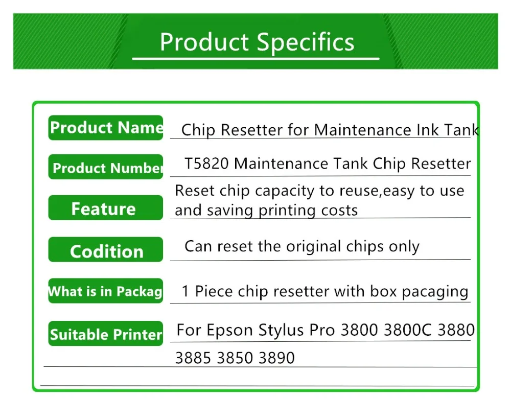 T5820 обслуживание картриджа для принтера обломок Resetter для Epson Stylus Pro 3800 3800C 3850 3880 3890 3885 для заправки принтера обломок Resetter