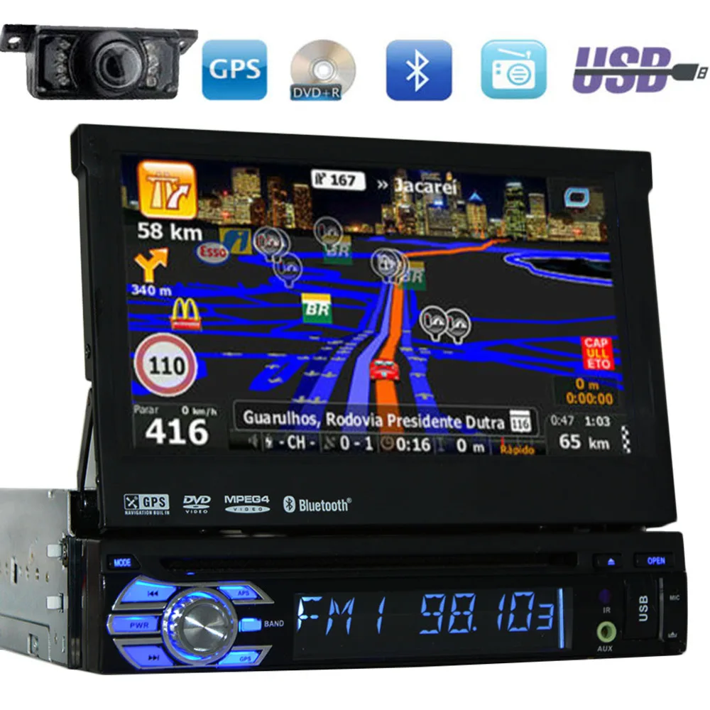 Один din 7 ''Универсальный Автомобильный dvd плеер gps навигация 1 стерео Bluetooth
