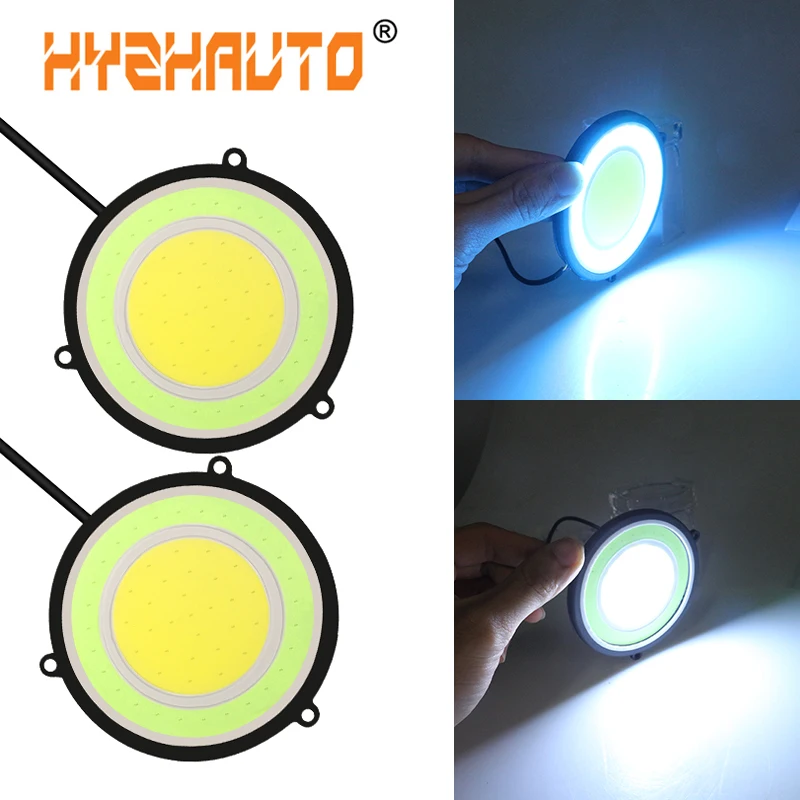 HYZHAUTO 2Pcs COB Daytime Running Lights Flexible Waterproof 90mm Round Dual Color LED DRL Turnning Lights Car Fog Lamp 12V