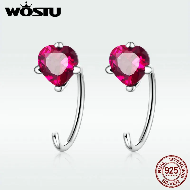 WOSTU, хит, модные, настоящее 925 пробы, серебряные, розовые, сердцебиение, висячие серьги, серьги с прозрачными фианитами для женщин, винтажное ювелирное изделие, подарок FIE531