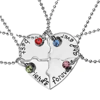 4pcsset best friend forever and ever bff friend necklace set 4 pieces heart shape puzzle hand stamped bead friendship jewelry