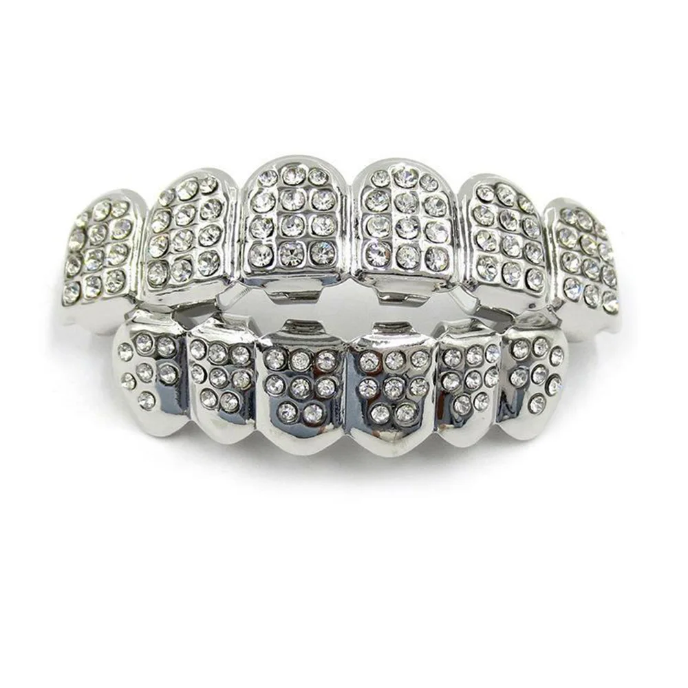 Золото Серебро Iced Out CZ Зубы Grillz Лучшие Нижние Мужчины Женские Ювелирные Новые - Окраска металла: silver
