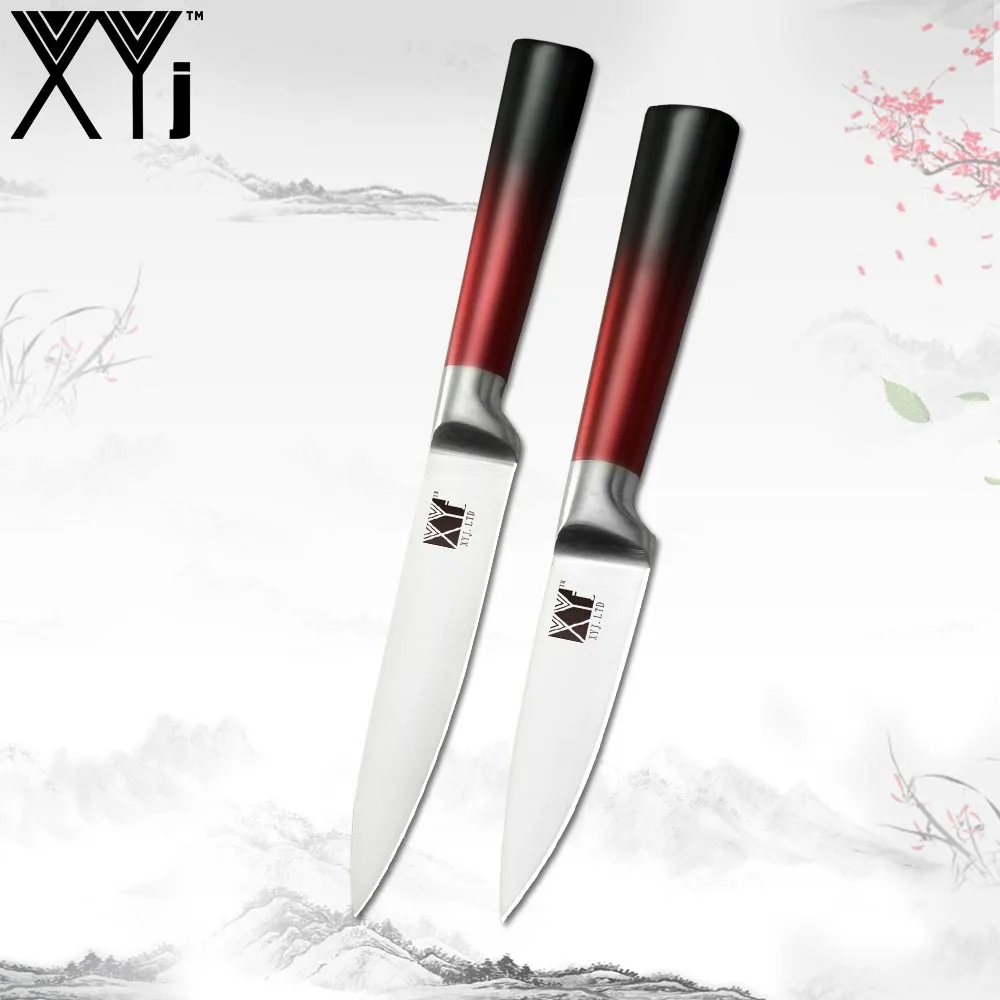 Red 2 pieces XYj нож ручной работы из нержавеющей стали, нож для нарезки фруктов, кухонный нож шеф-повара, Набор японских поварских кухонных инструментов, градиентная ручка - Цвет: Red 2 pieces