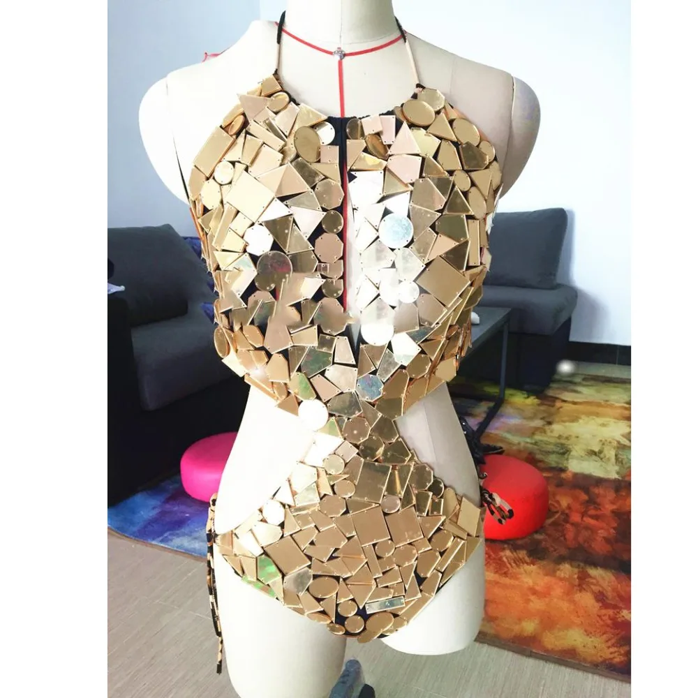 Комбинезон для джазовых танцев с зеркальными линзами Женская сексуальная одежда