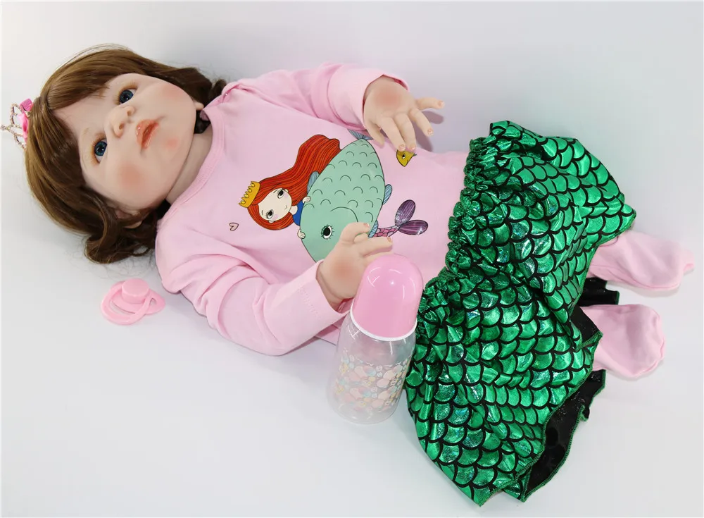 

Bonecas Bebes reborn 23"57cm full silicone reborn baby dolls curly hair girl real baby newborn doll toys gift