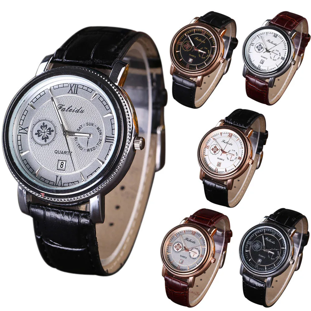 Роскошные мужские часы модные деловые Ретро кварцевые с кожаным ремешком