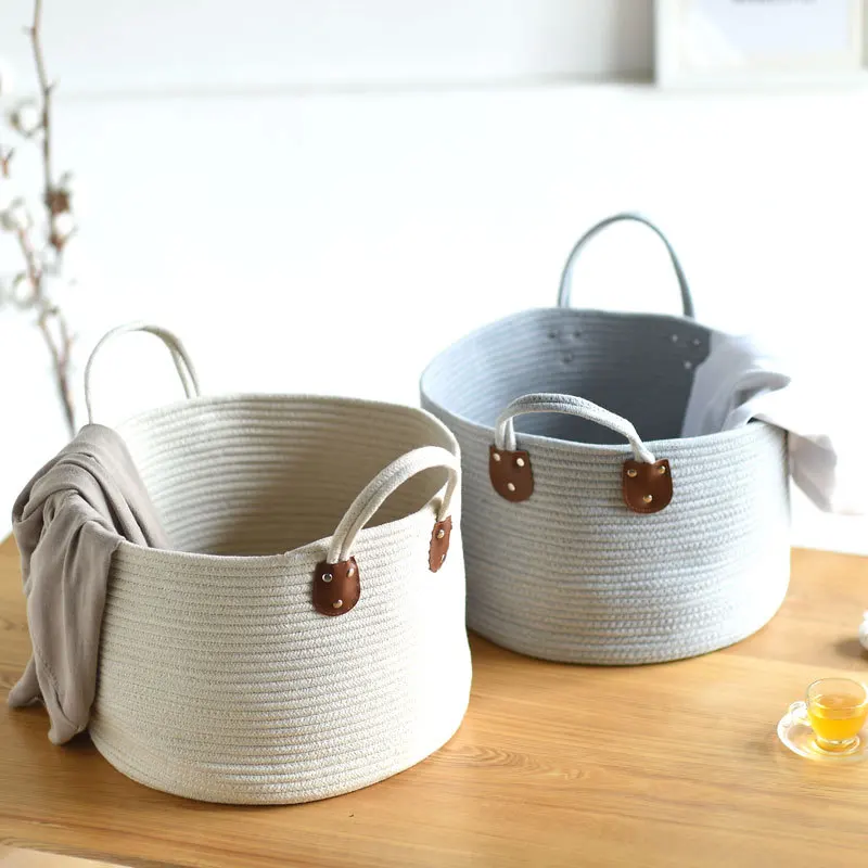 

Хлопковая круглая корзина для хранения одежды в скандинавском стиле, корзина для хранения игрушек, грязной одежды, корзина ручной работы дл...