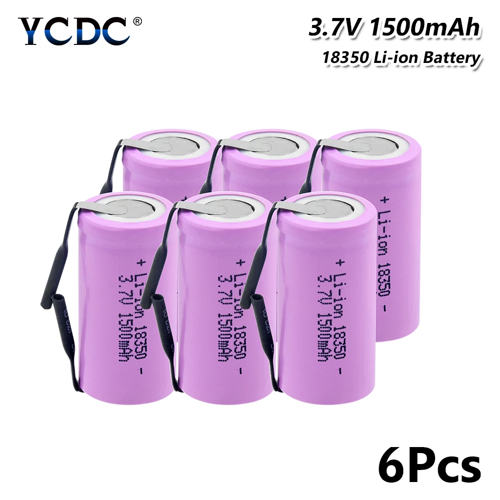 3,7 V 1500mAh перезаряжаемая 18350 литий-ионная батарея с высоким потоком 10А литиевая батарея для аккумуляторов+ Сделай Сам никелевый фонарь для Vape - Цвет: 6 PCS