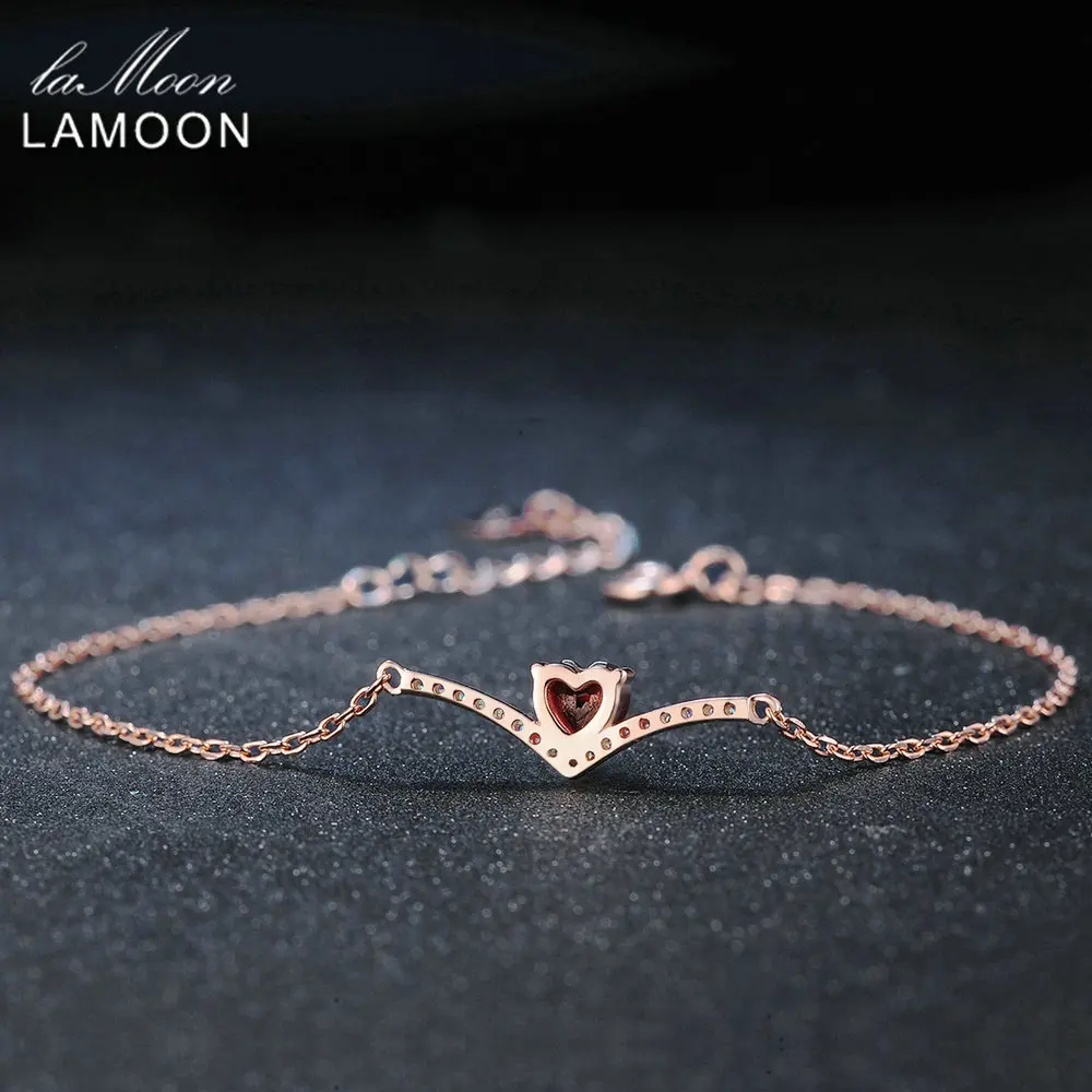 Lamoon Сердце 100% натуральный драгоценный камень классика красный 0.3ct Гранат 925 пробы