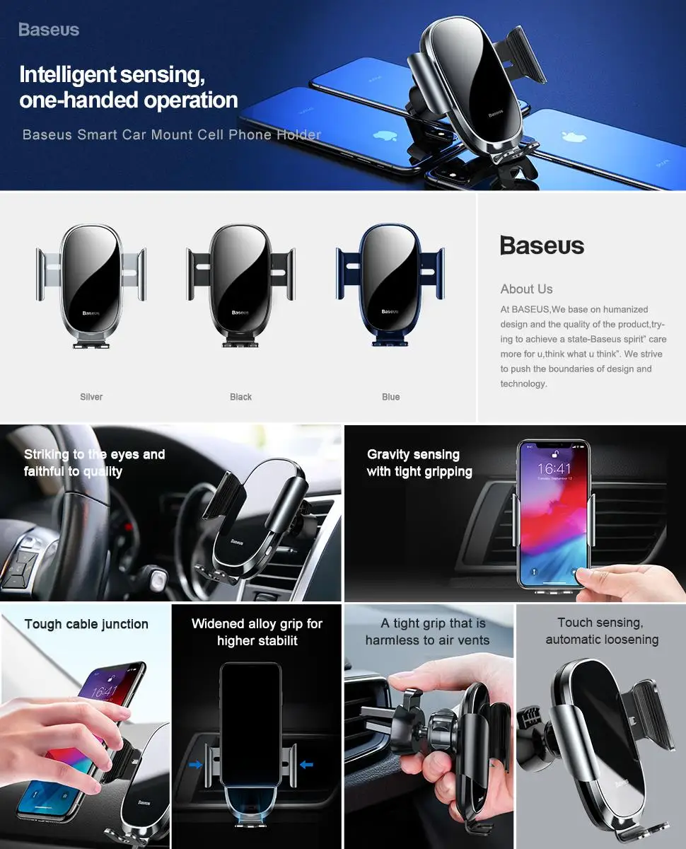 Baseus полностью автоматический Автомобильный держатель для телефона, интеллектуальное зондирование, вентиляционное отверстие, подставка для мобильного телефона для iPhone X XS Max XR samsung Gravity