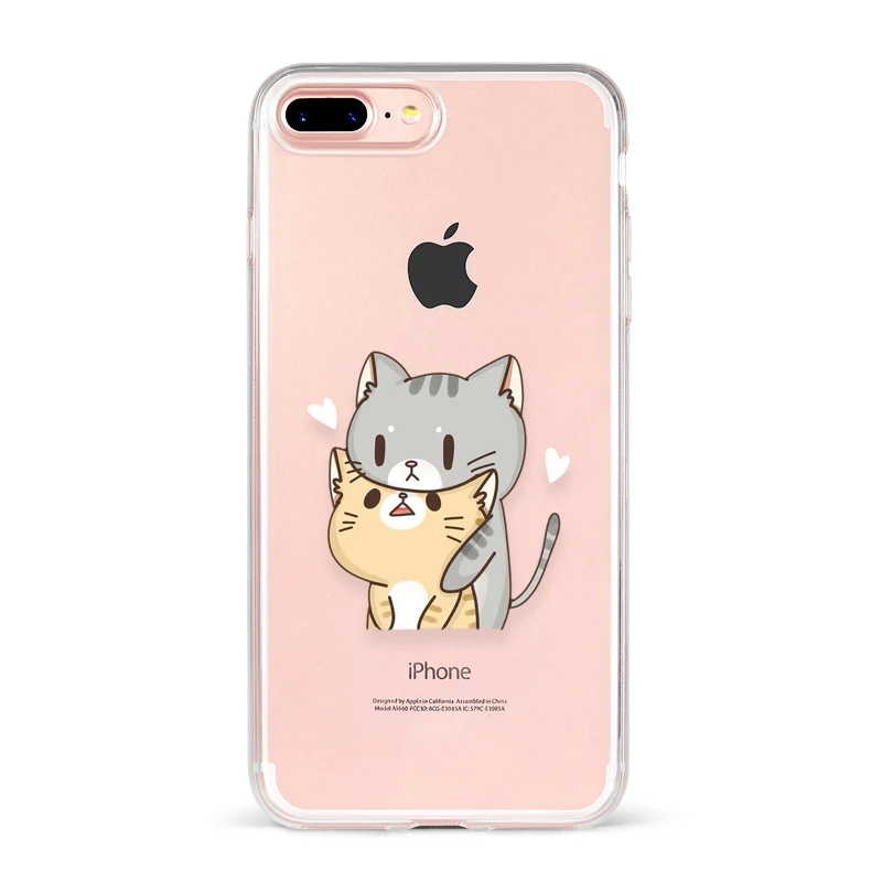 Peach Mochi Cat Cartoon Ctue lovely Love Couple Phone Case For iPhone 7 6 6S 8 PLUS X XS XR Max Transparente Soft Case For Girl - Цвет: TPU