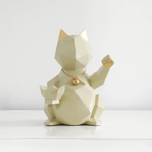 Фигурки кошек, собак, фигурки из смолы, фигурки животных, миниатюрные милые украшения для дома, офиса, украшение, чаша для хранения, резная коллекционная - Цвет: White cat figurine S