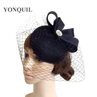 elegant lady birdcage veil mesh fascinator hat clips vintage bride wedding hair accessories imitation linen headdress handmade