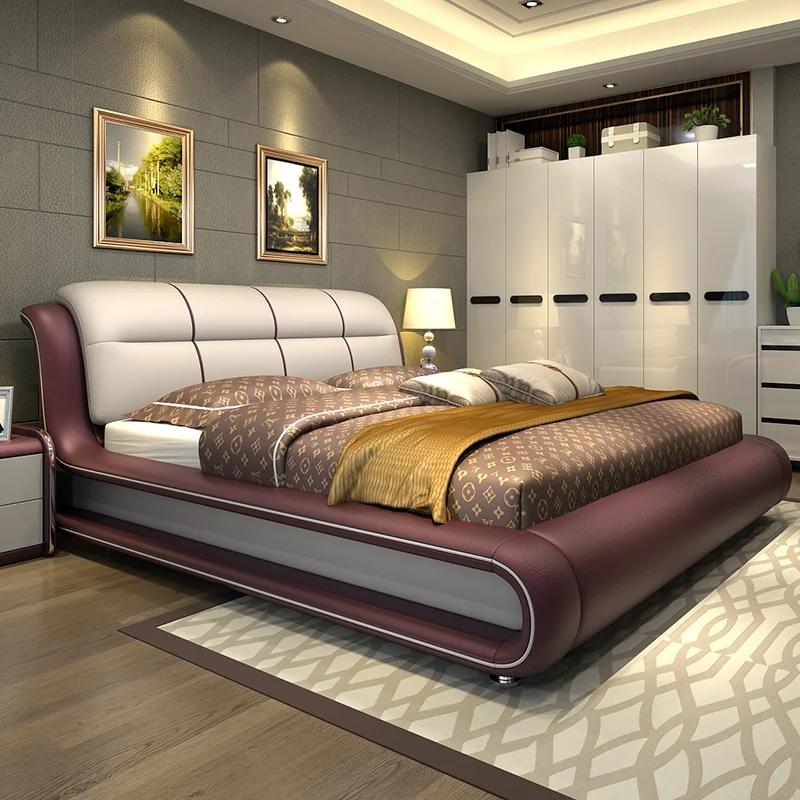 

Modern bedroom furniture bed with genuine leather M01