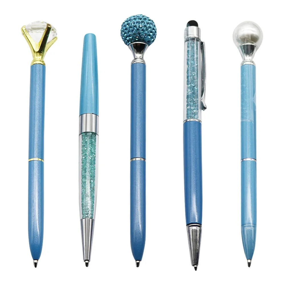 

5pcs/set New Purple Diamond Crystal Ballpoint Pen Black Refill Creative Writing Tools Student School Supplies