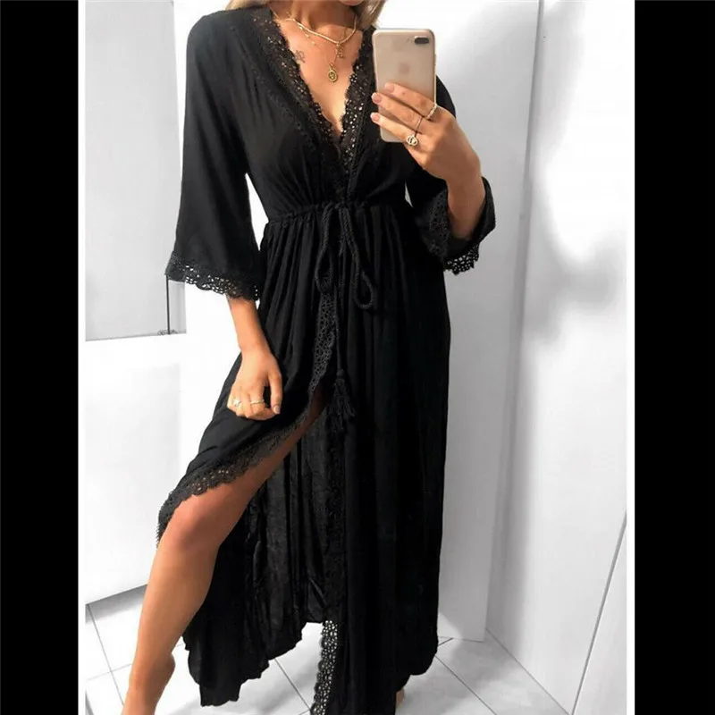 Женское льняное платье макси вечернее пляжное футболка кардиган кимоно сарафан