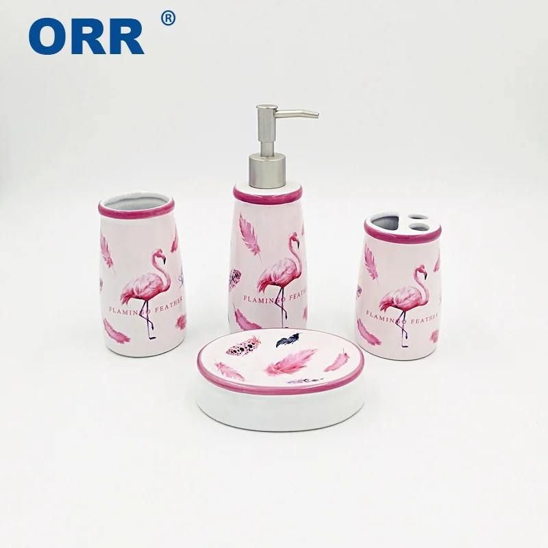 Набор для ванной комнаты аксессуары фламинго 4 шт. керамика бесплатная доставка