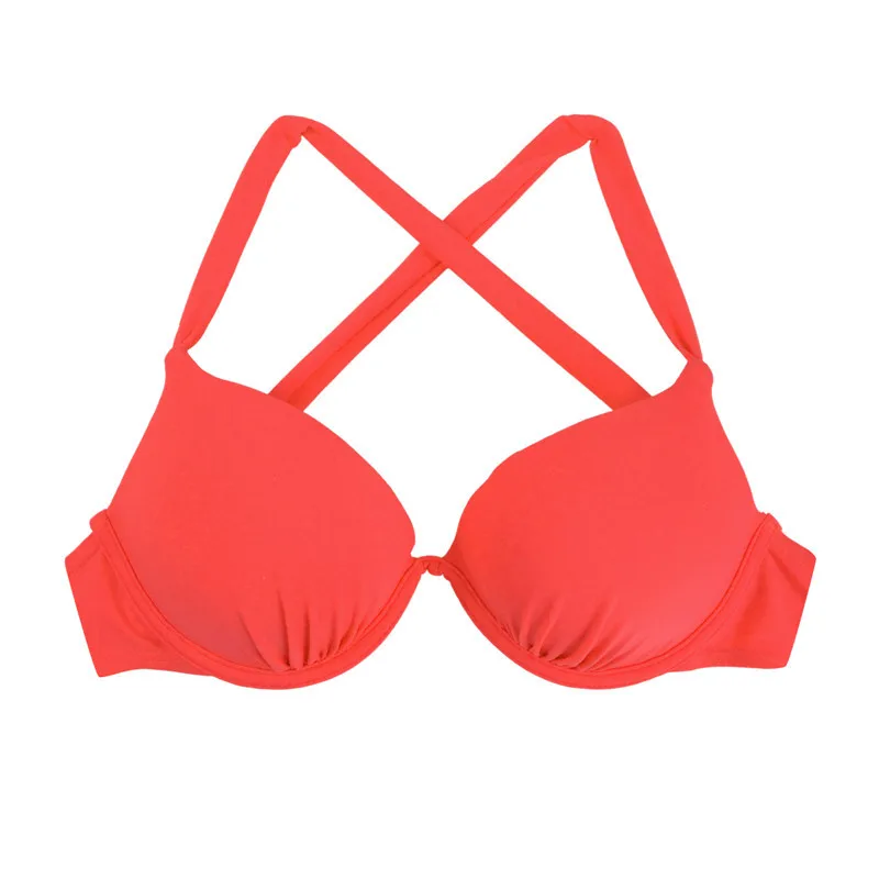 Для женщин бикини сексуальный пуш ап бра для плавания с лямкой на шее одноцветное