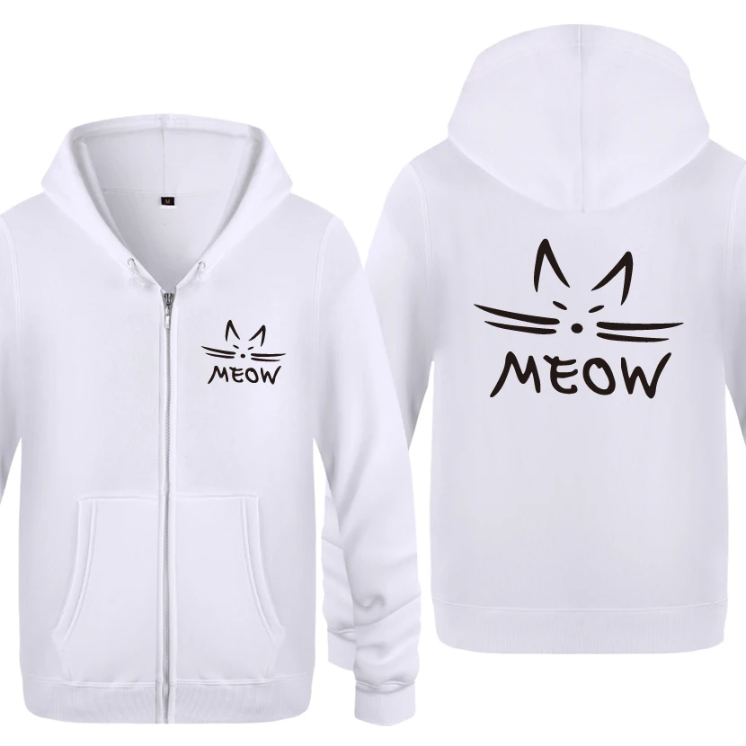 

MEOW Cat Cute Cartoon Sweatshirts Men 2018 Mens Zipper Hooded Fleece Hoodies Cardigans