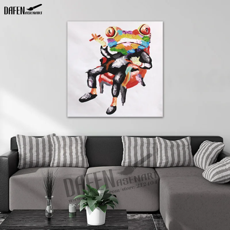 Современная лягушка в очках Мультяшные животные ручная роспись маслом настенная