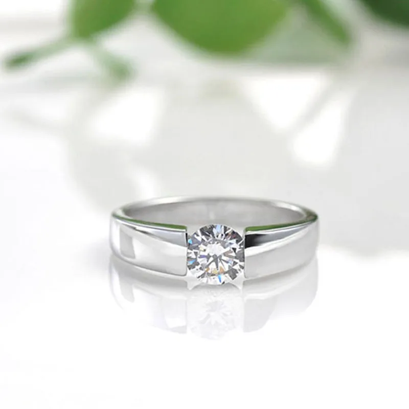 0.50CT круглое кольцо из моиссанита чистое 14K твердое белое золото Помолвочные