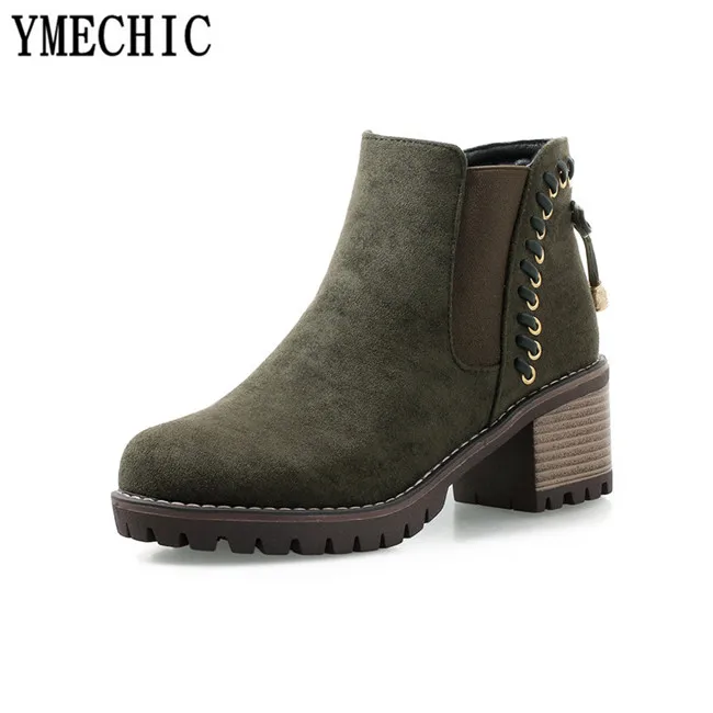Осень 2018 женские ботильоны челси YMECHIC из нубука и флока с бантом-бабочкой на