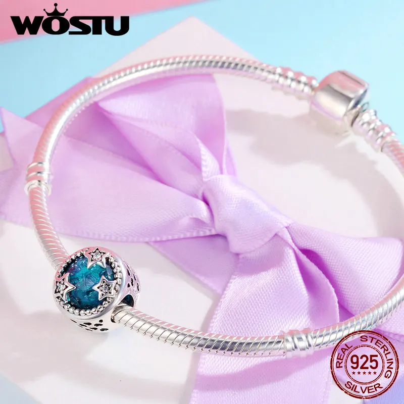 WOSTU, популярные, подлинные, 925 пробы, серебряные, романтические, Звездные, прозрачные, CZ бусины, подходят к оригинальному браслету, женские, сделай сам, ювелирные изделия, FIC286