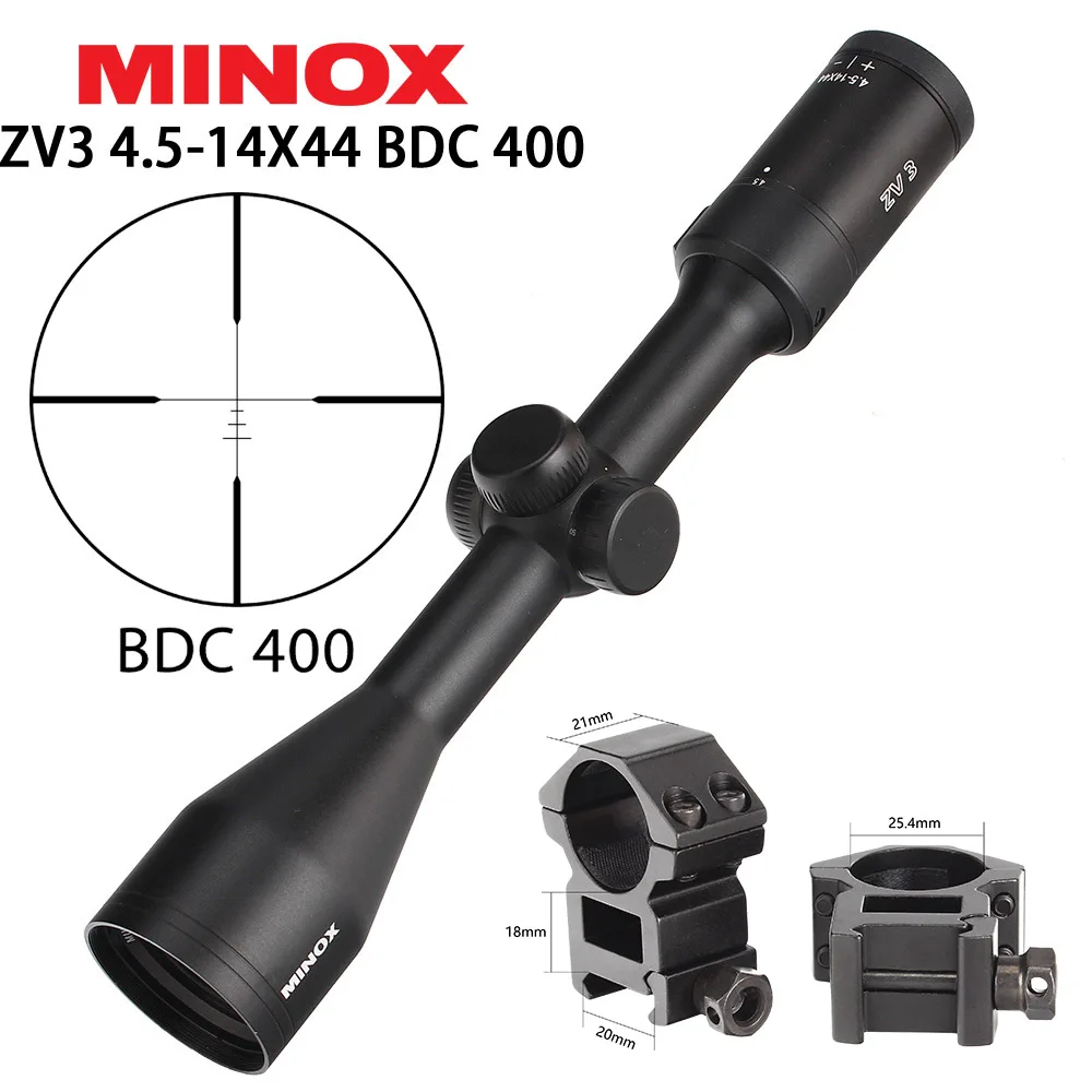 with Picatinny Rings MINOX ZV 3 4,5-14X44 тактический прицел оптики BDC 400 прицел охотничья оптика Боковая регулировка параллакса для сумка для охотничьего ружья или винтовки - Цвет: with Picatinny Rings