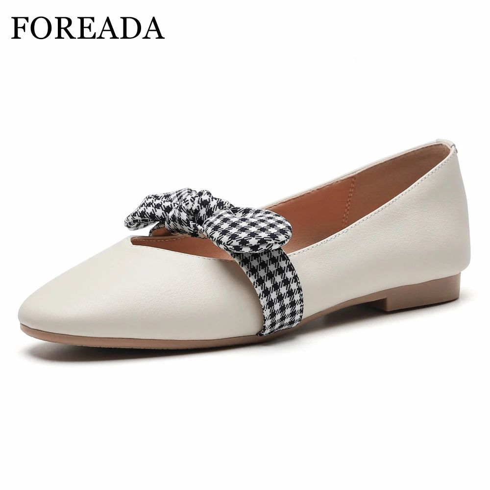 FOREADA/Балетки на плоской подошве женские Туфли Мэри Джейн из натуральной кожи с