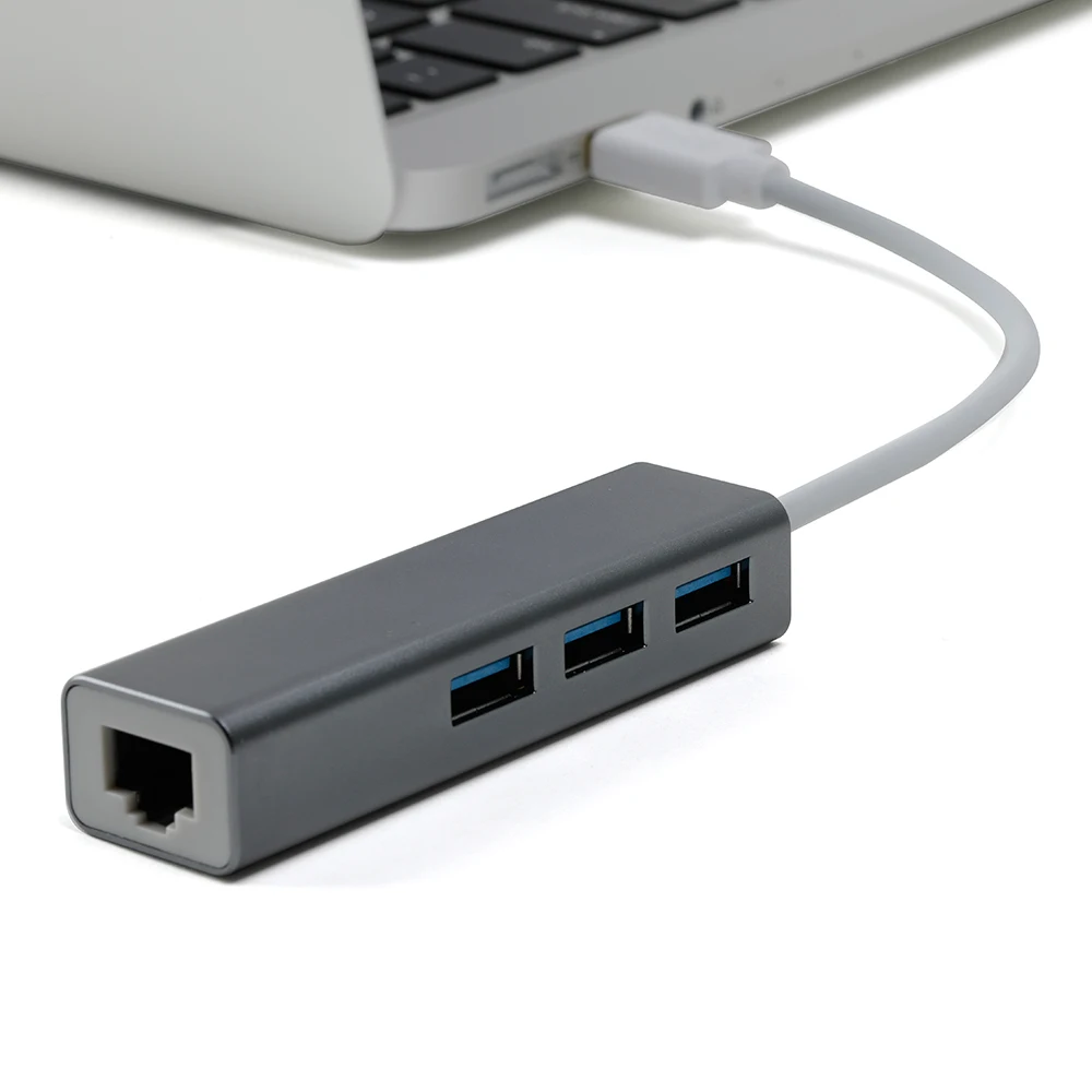 3 Порты Тип usb C до USB 3,0 концентратор 10/100 Мбит/с сетевая карта USB C концентратор Ethernet Rj45 сетевой адаптер для MacBook ChromeBook - Цвет: Серый