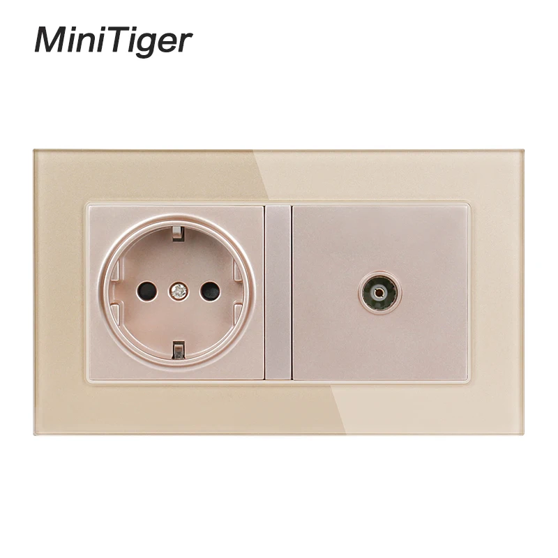 Белая Роскошная стеклянная панель Minitiger 2 клавиши настенное питание 16 А