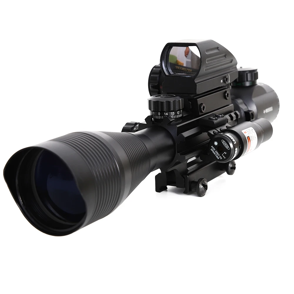 

4-12X50 Rifle Scope Sight Illuminated Rangefinder 4 Reticle Red Green Dot Laser Light Airsofts Riflescope Optics Rifle Scope