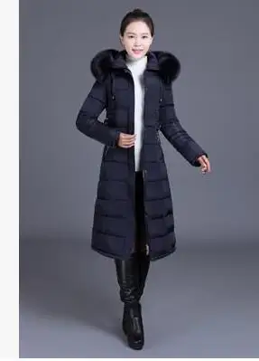 Navy blue YAGENZ6XL зимние парки пальто с капюшоном женская одежда элегантное тонкое плотное хлопковое длинное пальто теплая куртка женская - Цвет: Navy blue
