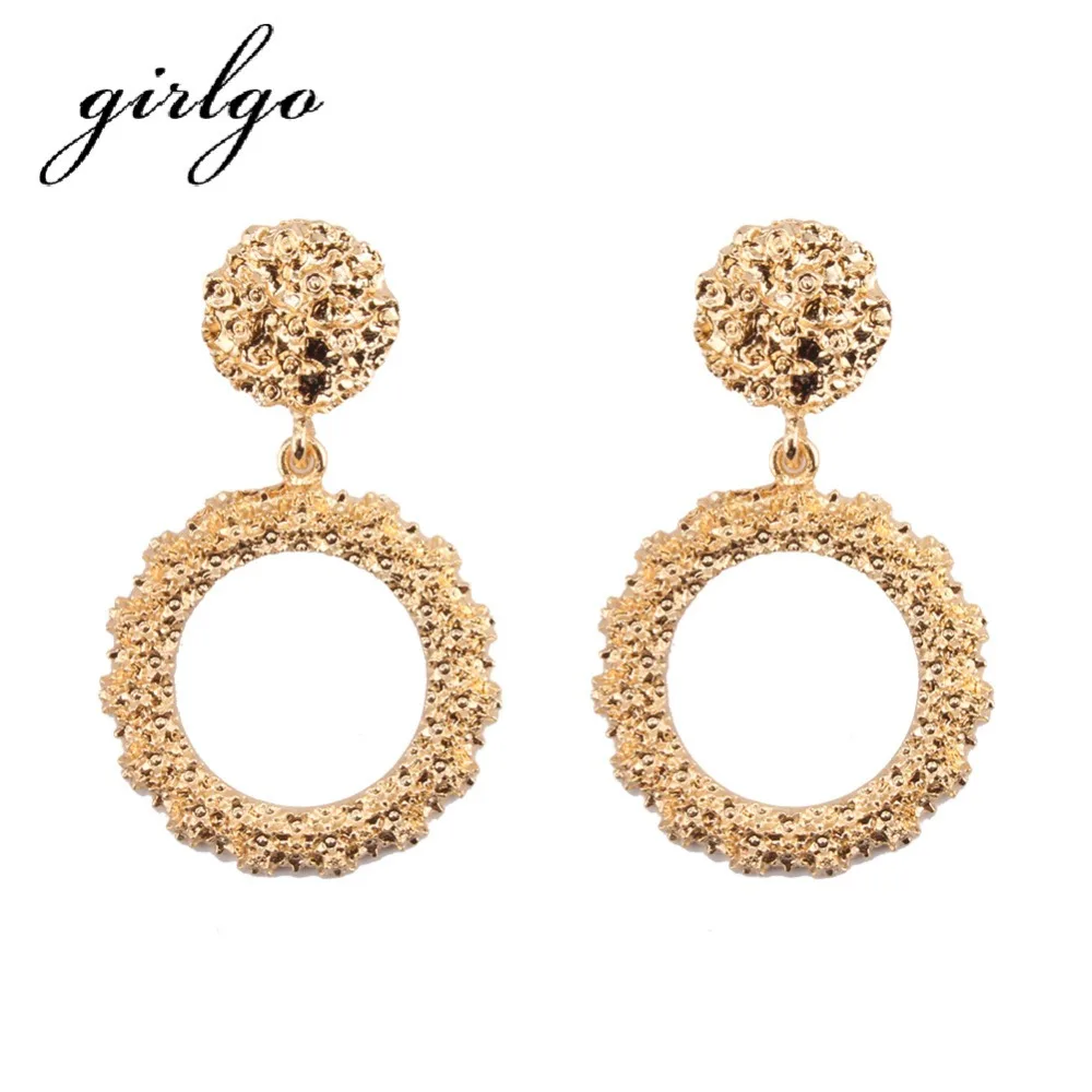 Girlgo 2018 круглые Винтажные висячие серьги женские крупные массивные с подвеской