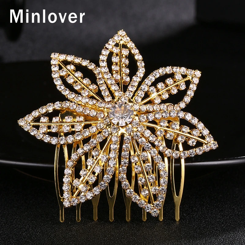 Minlover кристалл цветок гребни для волос булавки ювелирные изделия невесты милые