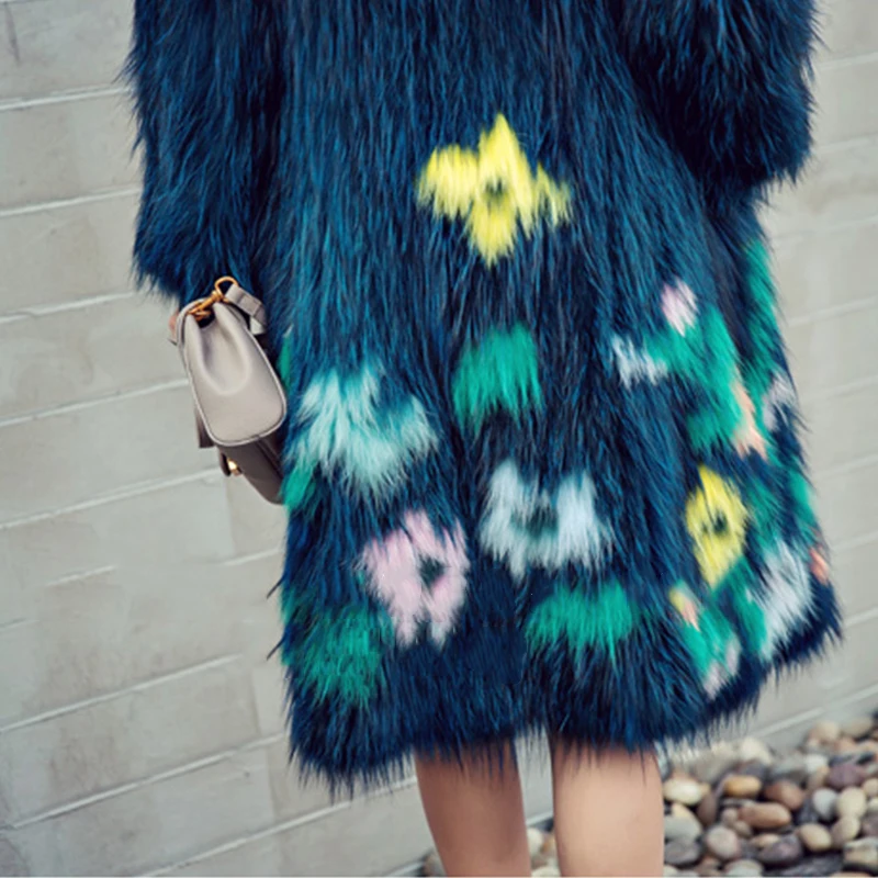 LVCHI New fashion 2019 Stylish Knitted fur coat Natural Fox fur clothes for women 3D floral design Thick warm fur coat fox long