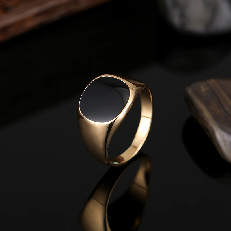 Sellsets Fashion Male Jewelry Black Round Enamel Ring Classic Silver Color Party Rings For Men Christmas Gift | Украшения и
