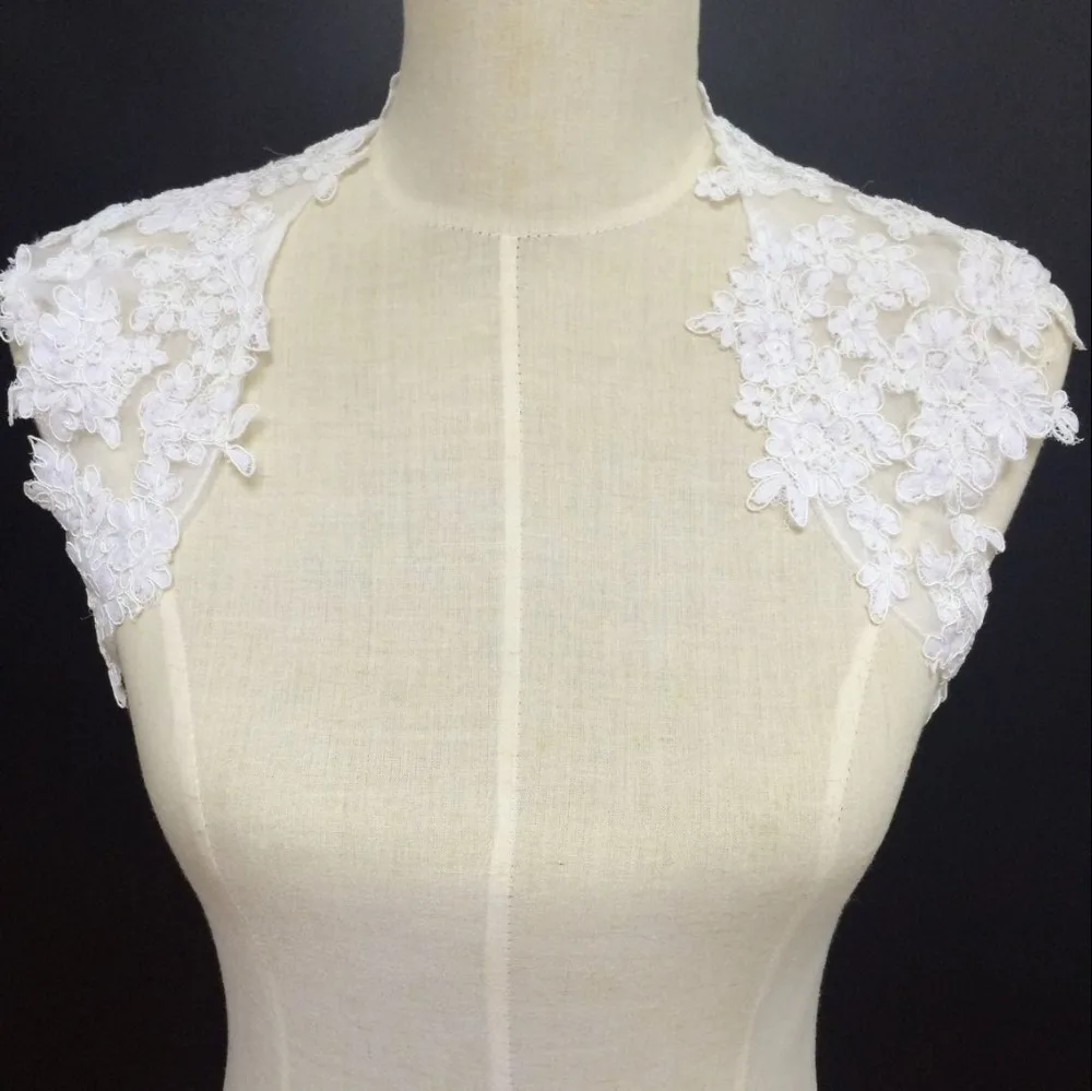 100% Реальный образец Кепки рукава Кружево аппликации Свадебные куртка Болеро 2018 |