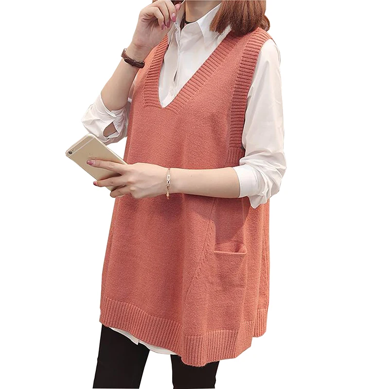 

2018 New Casual Fashion V Neck Women Knitted Vests Coat Female Plus Size Solid Colete feminino Sweater Outerwears Tops