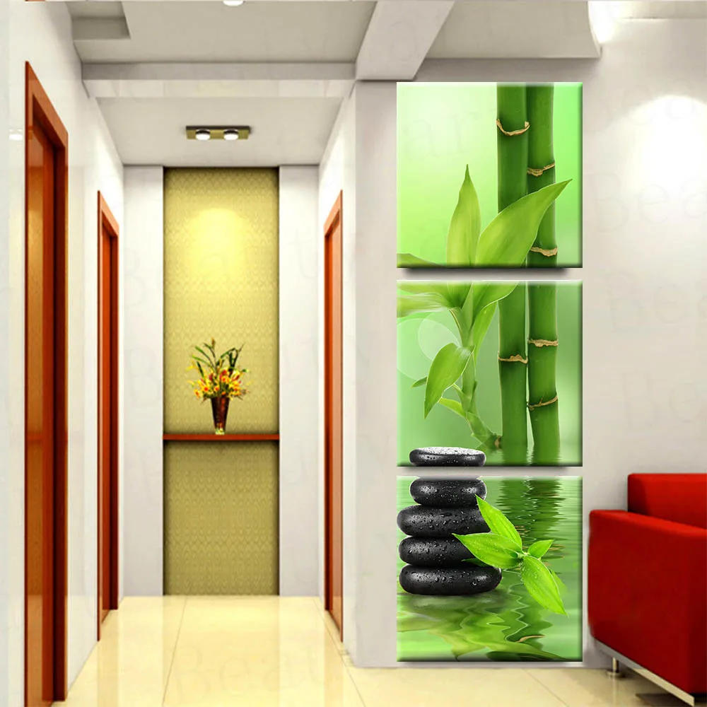 Картина на холсте 3 панели настенная живопись Spa камень бамбуковое украшение для