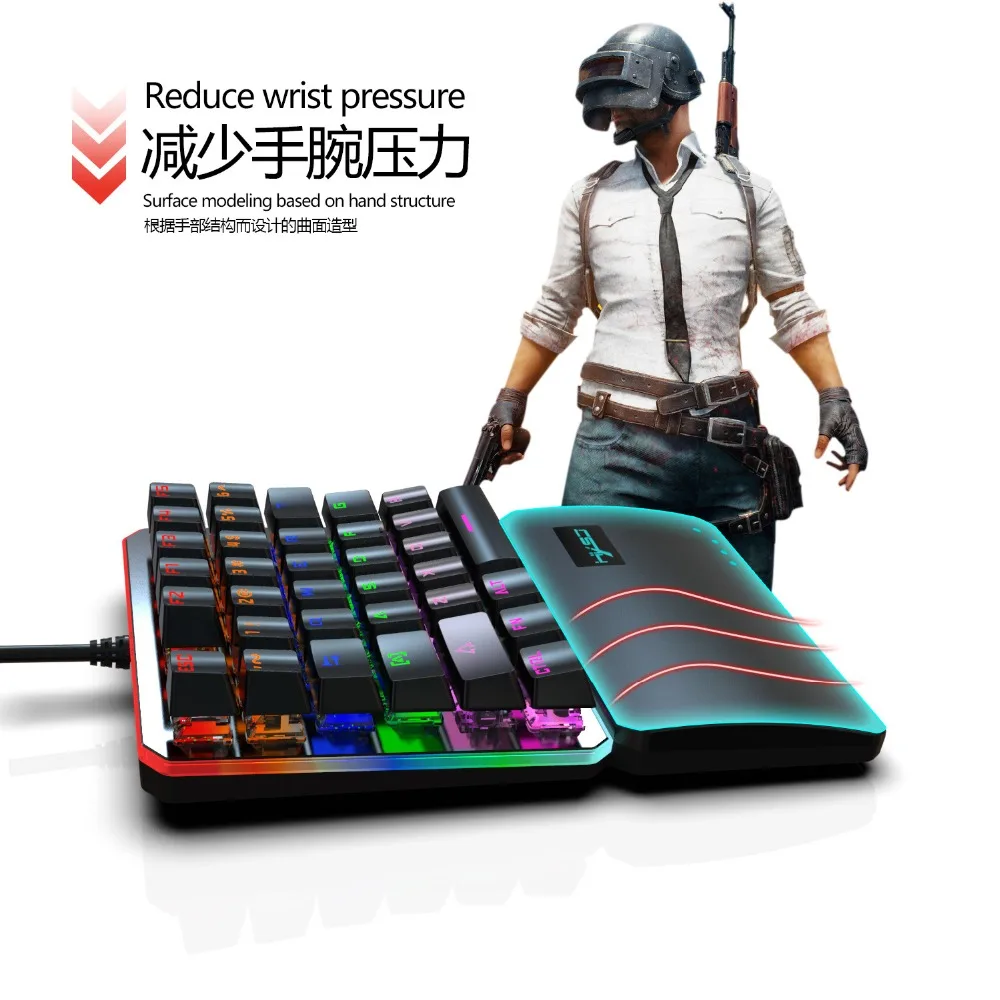 HXSJ V200 механическая клавиатура с одной рукой RGB подсветка уменьшает давление на