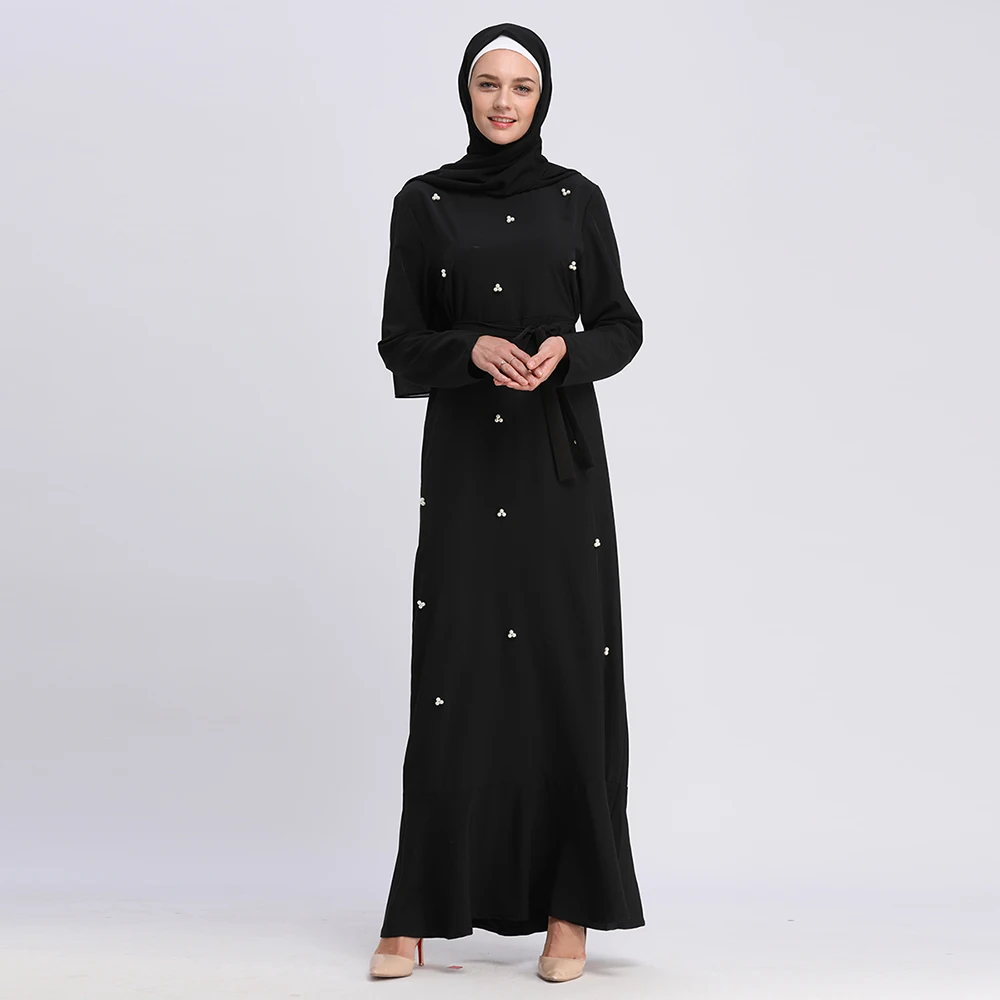 Платье макси с оборками и жемчугом длинное в мусульманском стиле|Мусульманская