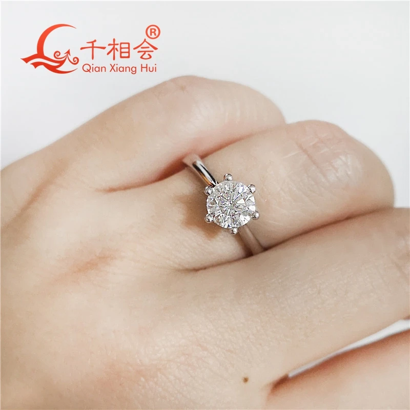 Кольцо из белого золота 18 К с 1ct 6 5 мм круглой формы цветной камень муасанит для