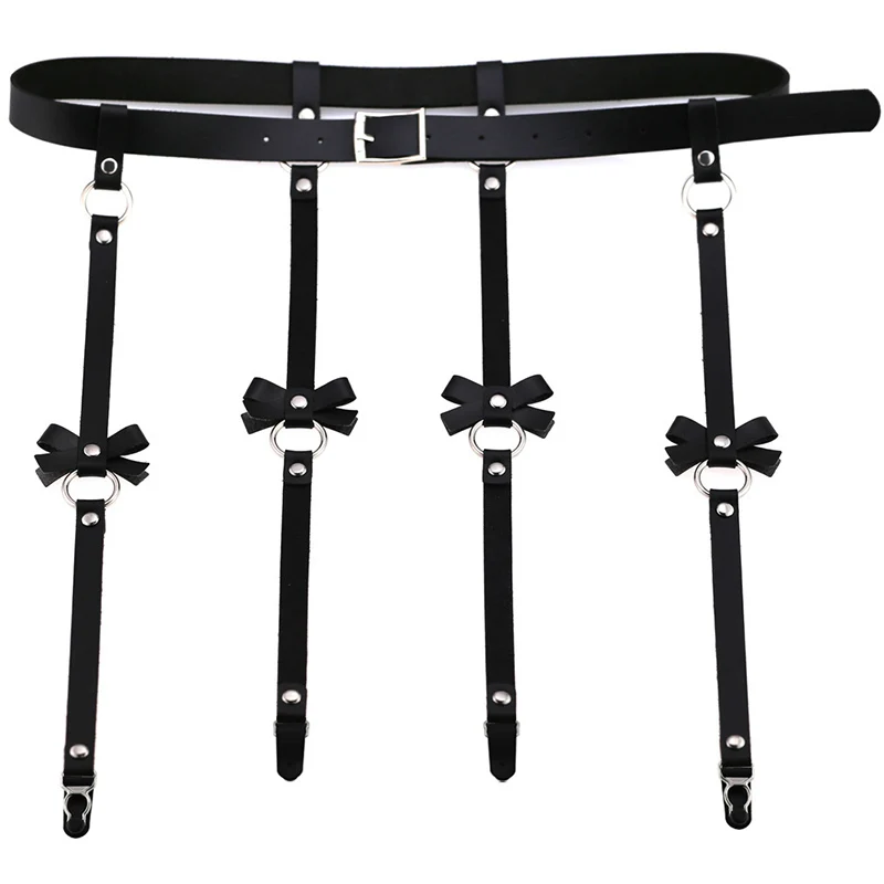 Black Hoist buckle Модный сексуальный женский кожаный пояс с подвязками для чулок, бантик, ручная работа, костюм в стиле панк, Круглый, 4 подтяжки, пояс на талию - Цвет: Black Hoist buckle
