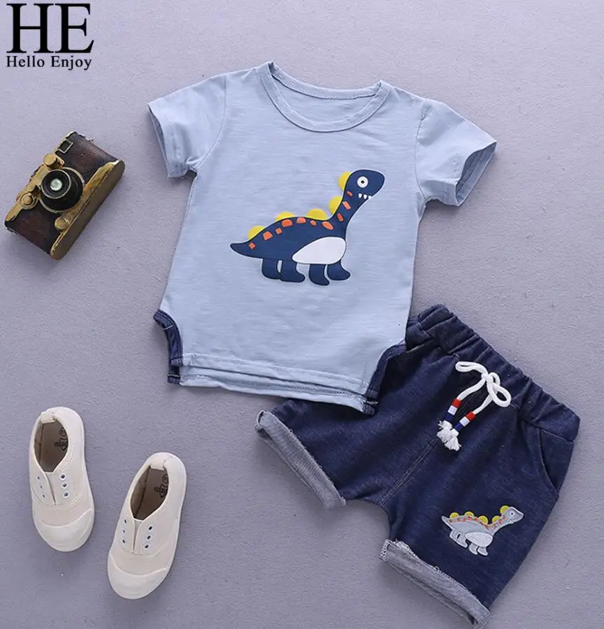 Небесно-голубой HE Hello Enjoy/комплекты одежды для маленьких мальчиков; одежда для детей; летний спортивный костюм с короткими рукавами; спортивные костюмы для мальчиков; костюм с животными для детей - Цвет: Небесно-голубой