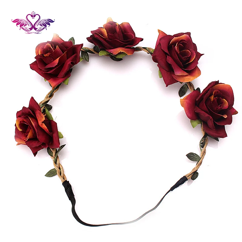 M MISM Bridal Wedding Roses Headband Summer Bohemia Flowre Hair Band Beach Head Wrap Women Accessories Garland Headdress | Украшения и