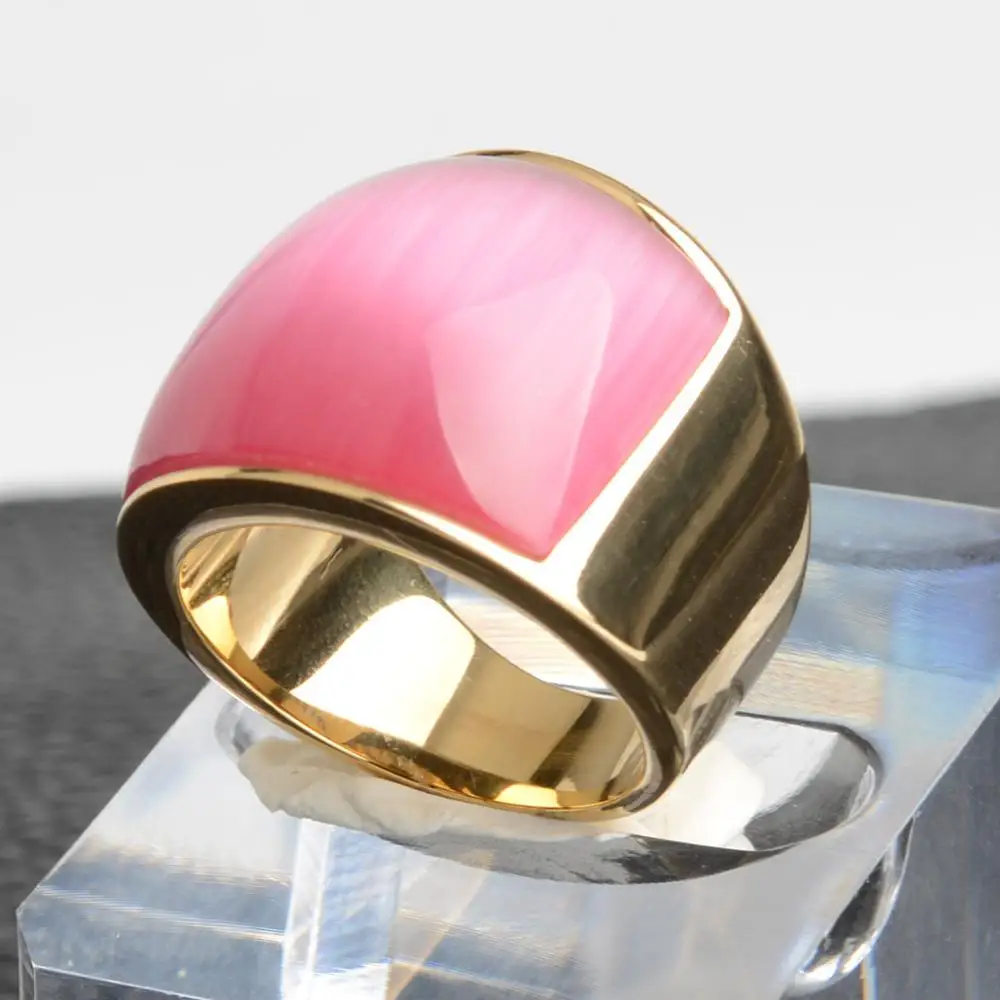 Стиль Martick стальное роскошное большое кольцо Сияющие опалы кольца Bague для женщин ювелирный камень кольцо никогда не выцветает Топ - Цвет основного камня: Розовый