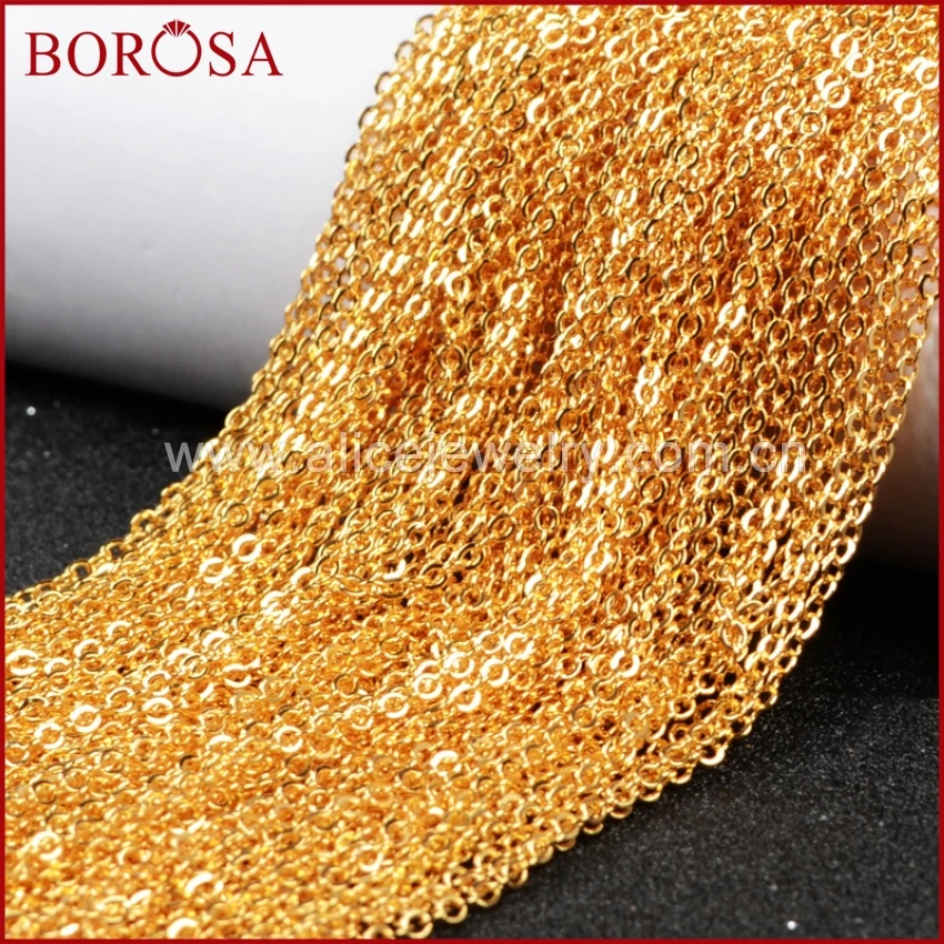 

BOROSA 30'' Gold Color Copper Finished Chains Finding Gold Color Chain Necklace Golden Flat Cable Chain Losbter Clasp PJ010