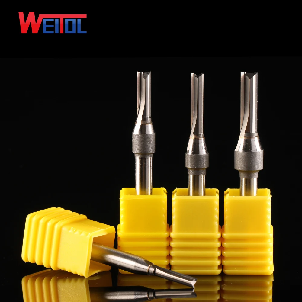 Weitol 1/4 дюйма Хвостовик TCT Двойные Флейты прямые фрезы карбид вольфрама древесины