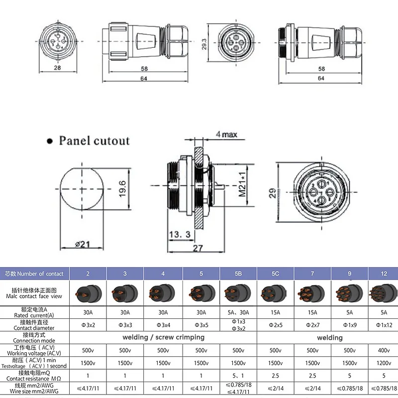 SP2110 SP2111 Водонепроницаемый гнездовое соединение 2 pin 3pin 4pin 5pin 7pin 9pin 12pin IP68 соединитель сетевого кабеля SP21